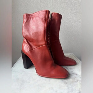 Zara Women’s Vintage Style Orange Leather Heels Boots Size 8.5